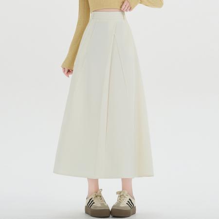 FA53186# 灰色西装百褶半身裙女高腰遮胯垂坠感a字裙中长款大摆伞裙 服裝批發女裝批發服飾貨源