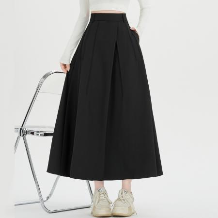 FA53186# 灰色西装百褶半身裙女高腰遮胯垂坠感a字裙中长款大摆伞裙 服裝批發女裝批發服飾貨源