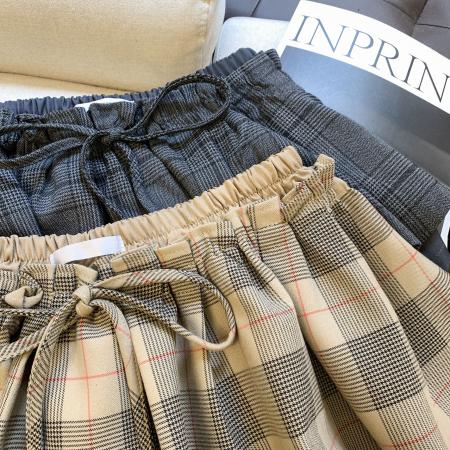 FA53187# 毛呢格纹短裙女冬辣妹拼接低腰a字半身裙 服裝批發女裝批發服飾貨源