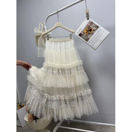 FA53190# 法式新款重工木耳边拼接波点蛋糕裙长款超仙绝美纱裙半身裙 服裝批發女裝批發服飾貨源