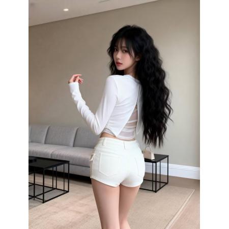 FA53193# 新款设计感辣妹后背网纱拼接长袖t内搭打底衫上衣女 服裝批發女裝批發服飾貨源