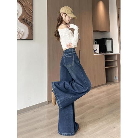 FA53204# 美式阔腿牛仔裤女秋季新款高腰宽松显瘦绑带直筒拖地裤 服裝批發女裝批發服飾貨源