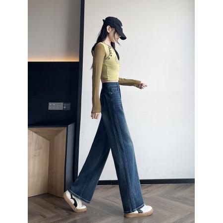 FA53205# 复古窄版阔腿牛仔裤女秋季新款高腰显瘦时髦百搭直筒裤 服裝批發女裝批發服飾貨源