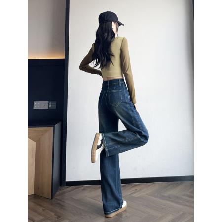 FA53205# 复古窄版阔腿牛仔裤女秋季新款高腰显瘦时髦百搭直筒裤 服裝批發女裝批發服飾貨源