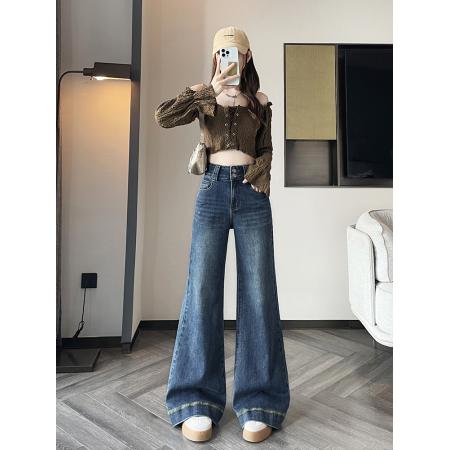 FA53206# 刺绣阔腿牛仔裤女长裤春秋季新款高腰显瘦不贴腿窄版喇叭裤子 服裝批發女裝批發服飾貨源