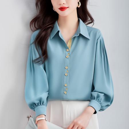 FA53218# 洋气休闲秋季新款女装翻领雪纺衫上衣开衫衬衫打底衬衣 服裝批發女裝批發服飾貨源