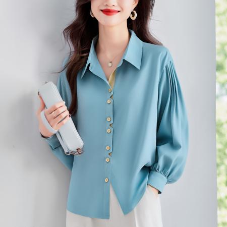 FA53218# 洋气休闲秋季新款女装翻领雪纺衫上衣开衫衬衫打底衬衣 服裝批發女裝批發服飾貨源