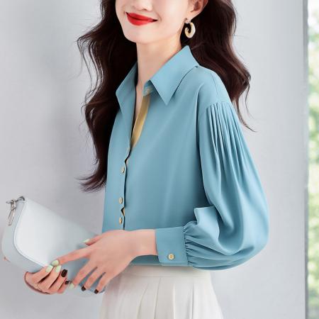 FA53218# 洋气休闲秋季新款女装翻领雪纺衫上衣开衫衬衫打底衬衣 服裝批發女裝批發服飾貨源