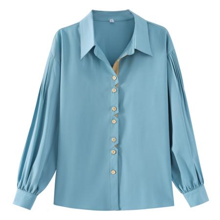 FA53218# 洋气休闲秋季新款女装翻领雪纺衫上衣开衫衬衫打底衬衣 服裝批發女裝批發服飾貨源