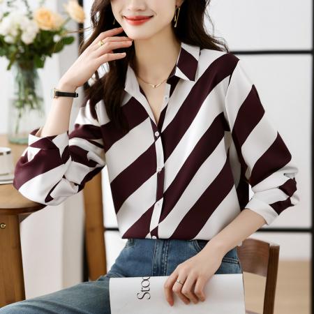 FA53220# 大码宽松花色春秋女装翻领彩色雪纺衫上衣开衫衬衫打底衫衬衣 服裝批發女裝批發服飾貨源