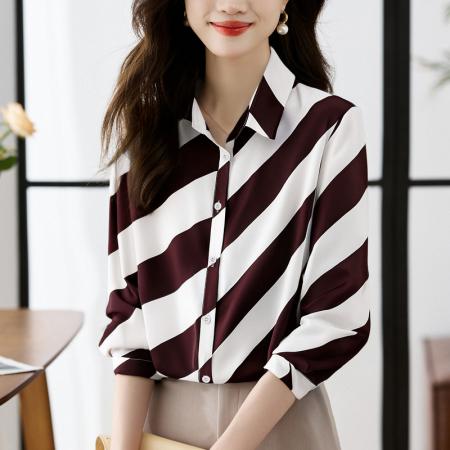 FA53220# 大码宽松花色春秋女装翻领彩色雪纺衫上衣开衫衬衫打底衫衬衣 服裝批發女裝批發服飾貨源