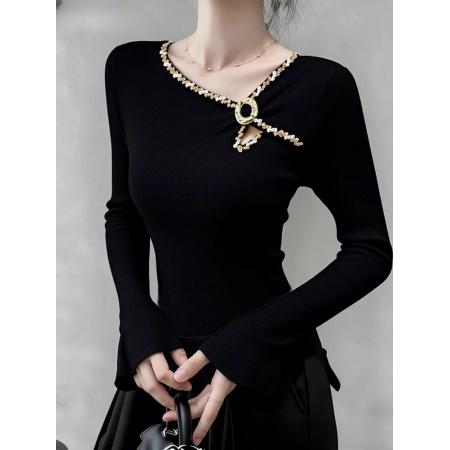 FA53222# 秋冬美式复古甜辣妹长袖打底衫女内搭独特绝美修身显瘦上衣 服裝批發女裝批發服飾貨源