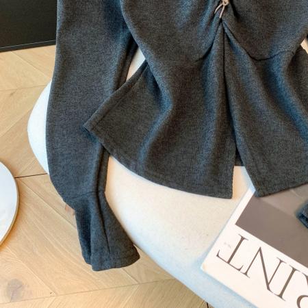 FA53230# 法式蕾丝V领喇叭长袖衬衫女春秋新款设计感短款修身上衣 服裝批發女裝批發服飾貨源