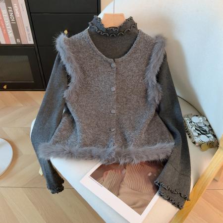 FA53233# 春季超火减龄叠穿马夹独特漂亮时髦洋气毛边拼接马甲上衣 服裝批發女裝批發服飾貨源