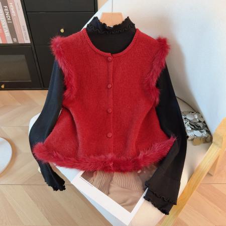 FA53233# 春季超火减龄叠穿马夹独特漂亮时髦洋气毛边拼接马甲上衣 服裝批發女裝批發服飾貨源