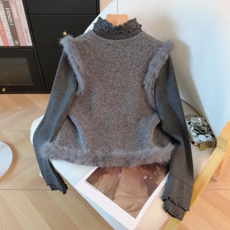 FA53233# 春季超火减龄叠穿马夹独特漂亮时髦洋气毛边拼接马甲上衣 服裝批發女裝批發服飾貨源