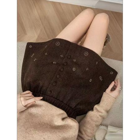 FA53245# 巨好看咖色高腰a字半身裙女冬季新款设计感显瘦通勤百搭休闲短裙 服裝批發女裝批發服飾貨源