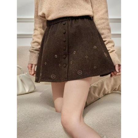 FA53245# 巨好看咖色高腰a字半身裙女冬季新款设计感显瘦通勤百搭休闲短裙 服裝批發女裝批發服飾貨源