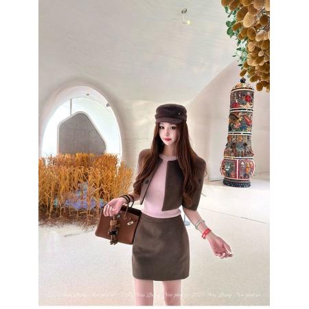 FA53248# 韩版时尚外搭气质网红大小姐小众名媛风高级感秋冬外套短裙套装女 服裝批發女裝批發服飾貨源