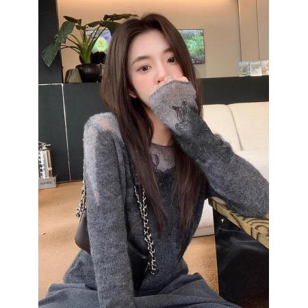 FA53250# 巨好看的秋冬装韩系慵懒风灰色针织衫女气质绝美软糯宽松显瘦上衣 服裝批發女裝批發服飾貨源