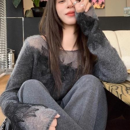 FA53250# 巨好看的秋冬装韩系慵懒风灰色针织衫女气质绝美软糯宽松显瘦上衣 服裝批發女裝批發服飾貨源