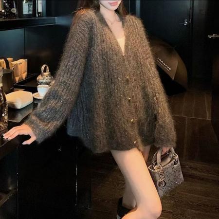 FA53252# 慵懒新款秋季设计针织衫宽松高级简约毛衣开衫外套 服裝批發女裝批發服飾貨源