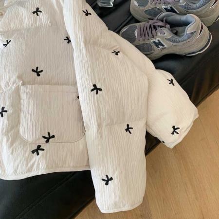 FA53254# 法式甜美减龄满印蝴蝶结棉服女秋冬季高级感复古短款保暖夹棉外套 服裝批發女裝批發服飾貨源