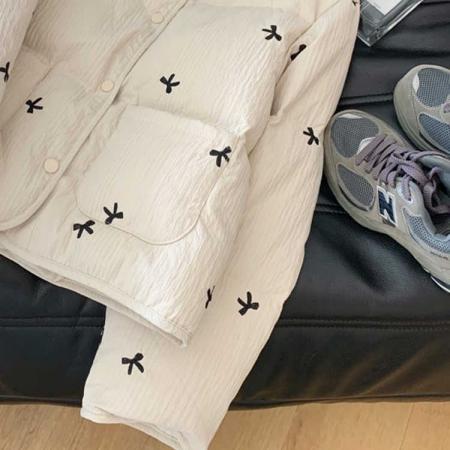 FA53254# 法式甜美减龄满印蝴蝶结棉服女秋冬季高级感复古短款保暖夹棉外套 服裝批發女裝批發服飾貨源