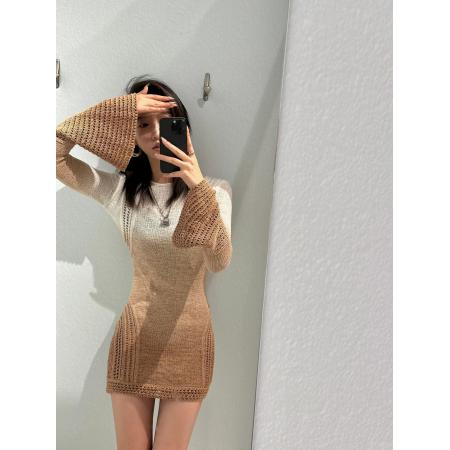 FA53257# 日落橘子海美绝了早秋新款喇叭袖渐变染色粗针织连衣裙 服裝批發女裝批發服飾貨源