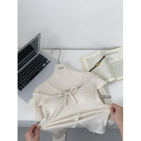 FA53258# 汪澜的妹妹少女心事小心机微透拼接一字肩收腰针织温柔上衣 服裝批發女裝批發服飾貨源