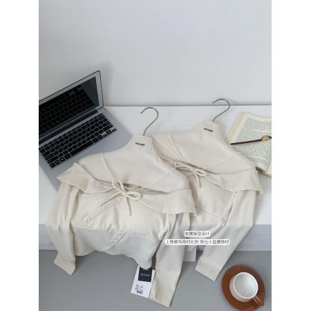 FA53258# 汪澜的妹妹少女心事小心机微透拼接一字肩收腰针织温柔上衣 服裝批發女裝批發服飾貨源