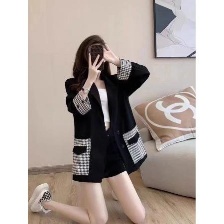 FA53264# 小香风格子西装外套小个子春季新款韩版宽松休闲黑色西服上衣 服裝批發女裝批發服飾貨源