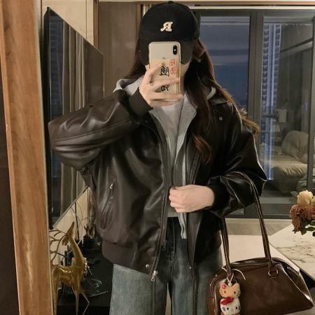 FA53284# 冬季新款女装时尚假两件拼接夹棉皮衣连帽夹克棉服外套 服裝批發女裝批發服飾貨源