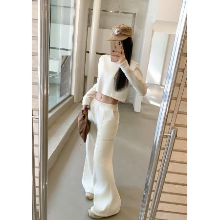 FA53290# 冬季高级感气质圆领显高针织加绒卫衣套装女阔腿裤两件套 服裝批發女裝批發服飾貨源