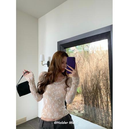 FA53298# 新款温柔纯欲打底衫蕾丝花边蝴蝶结T恤上衣 服裝批發女裝批發服飾貨源