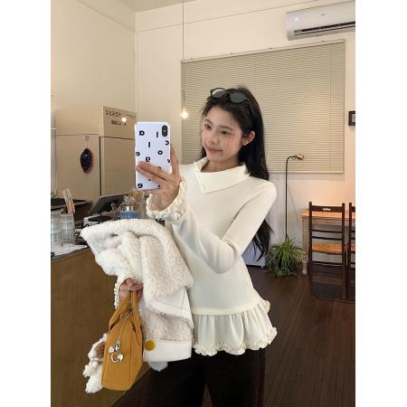 FA53299# 木耳边百搭长袖上衣女修身半高领上衣 服裝批發女裝批發服飾貨源