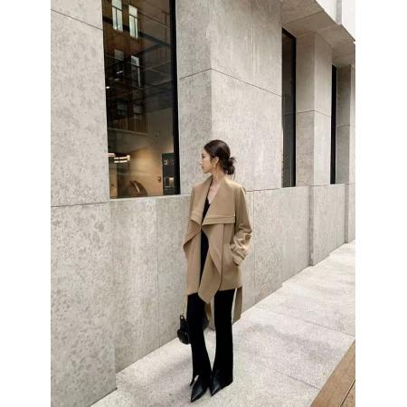 FA53306# 卡其色气质短款风衣女秋季新款宽松翻领系带 服裝批發女裝批發服飾貨源