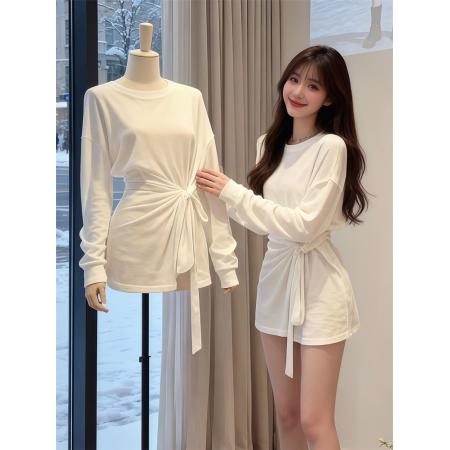 FA53307# 原版面料法式气质高级感慵懒风长袖T恤女秋冬设计感小众修身上衣 服裝批發女裝批發服飾貨源