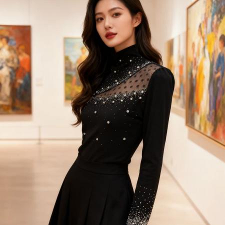 FA53309# 春上新别致钉珠烫钻修身显瘦设计感轻奢女上衣T恤时尚小衫S-3XL 服裝批發女裝批發服飾貨源