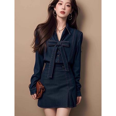 FA53323# 辣妹小香风蓝色牛仔两件套装裙女春季穿搭ootd一整套高级感小个子 服裝批發女裝批發服飾貨源