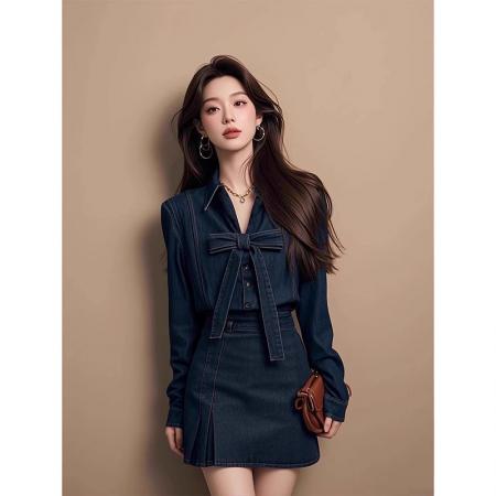 FA53323# 辣妹小香风蓝色牛仔两件套装裙女春季穿搭ootd一整套高级感小个子 服裝批發女裝批發服飾貨源