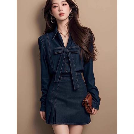 FA53323# 辣妹小香风蓝色牛仔两件套装裙女春季穿搭ootd一整套高级感小个子 服裝批發女裝批發服飾貨源