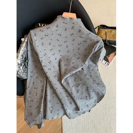 FA53325# 新款韩系印花木耳边磨毛保暖打底衫修身百搭长袖上衣 服裝批發女裝批發服飾貨源