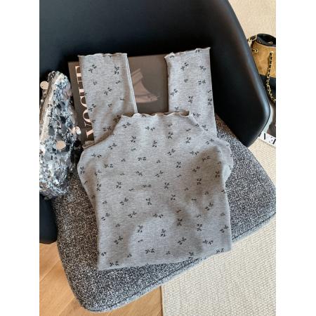 FA53325# 新款韩系印花木耳边磨毛保暖打底衫修身百搭长袖上衣 服裝批發女裝批發服飾貨源