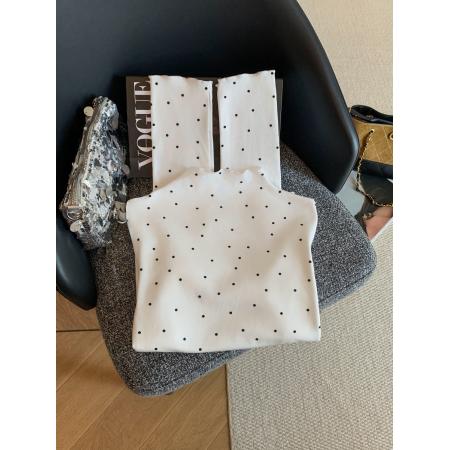 FA53327# 复古波点打底衫女内搭可外穿半高领木耳边修身长袖上衣 服裝批發女裝批發服飾貨源