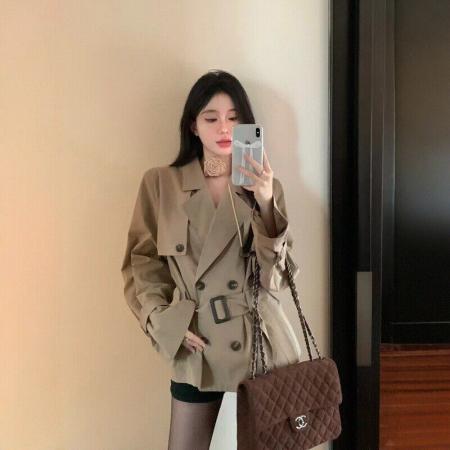 FA53354# 韩系chic别致收腰显瘦双排扣英伦风外套女秋冬新款超好看风衣 服裝批發女裝批發服飾貨源