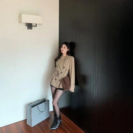 FA53354# 韩系chic别致收腰显瘦双排扣英伦风外套女秋冬新款超好看风衣 服裝批發女裝批發服飾貨源