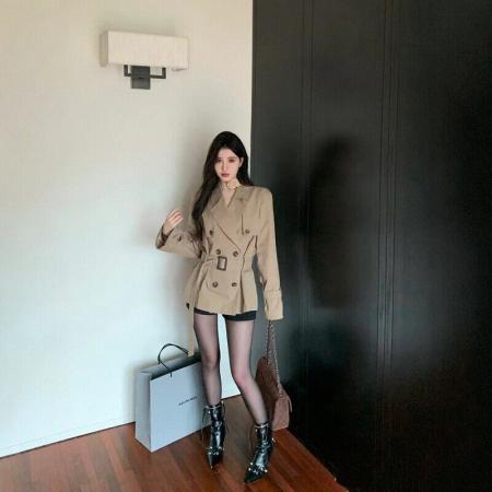 FA53354# 韩系chic别致收腰显瘦双排扣英伦风外套女秋冬新款超好看风衣 服裝批發女裝批發服飾貨源