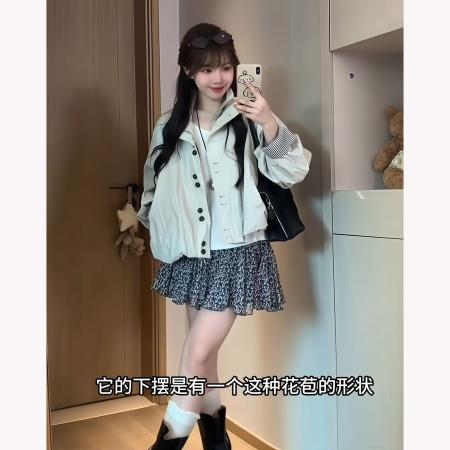 FA53357# 韩系别致绝美花苞下摆外套女秋季小个子外穿甜酷宽松通勤上衣 服裝批發女裝批發服飾貨源