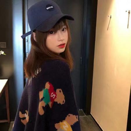 FA53360# 小熊针织开衫女春韩版宽松慵懒风V领毛衣外套中长款学院风 服裝批發女裝批發服飾貨源